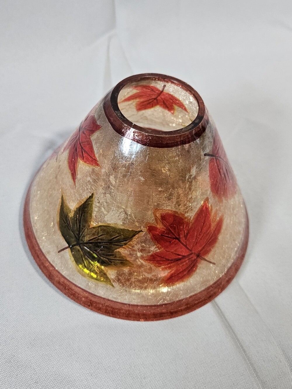 Yankee Candle Seasonal Topper Crackle Glass Fall Autumn Leaves Orange Green